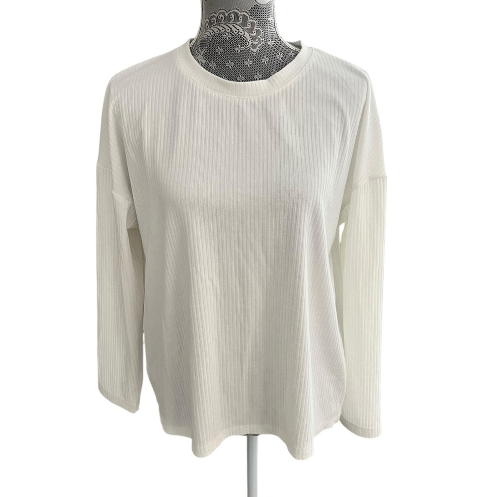 JCL White Ribbed Lounge Set | Small/Medium | Stretchy 2-Piece Top & Pants